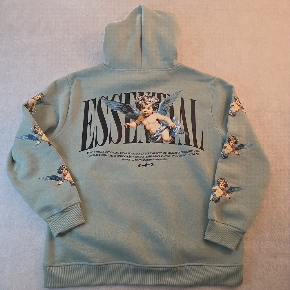 RGSTR Men's Fleece Pullover Hoodie Cherubs Essential Graphic Pockets Sage M